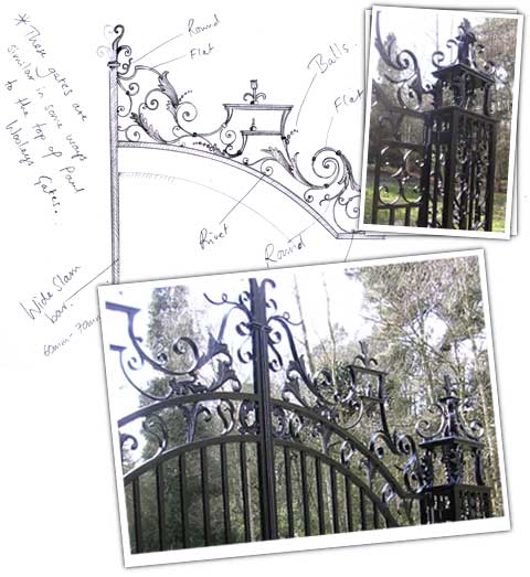 Drawing and Photo of Hunting Lodge Gates