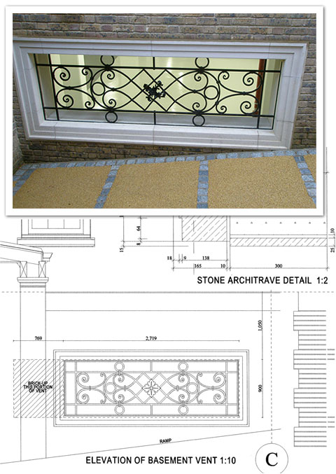 Wrought basement grill - finished product and schematic