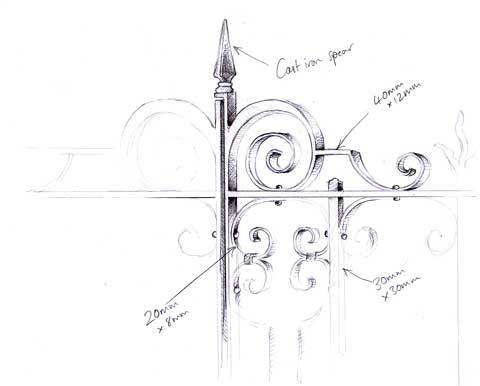 Detail drawing of Late 18th century country gates with piers 