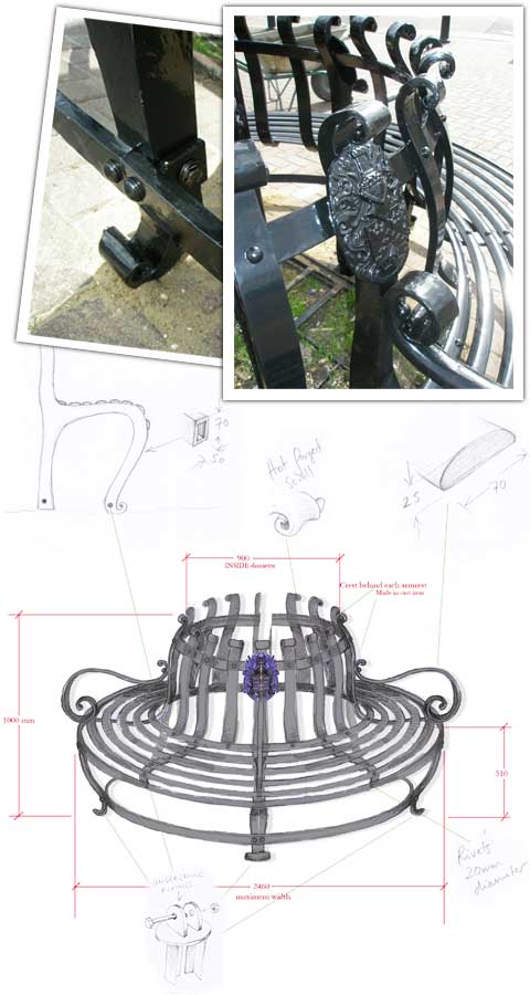 Municipal tree seat drawing and photgraphic details
